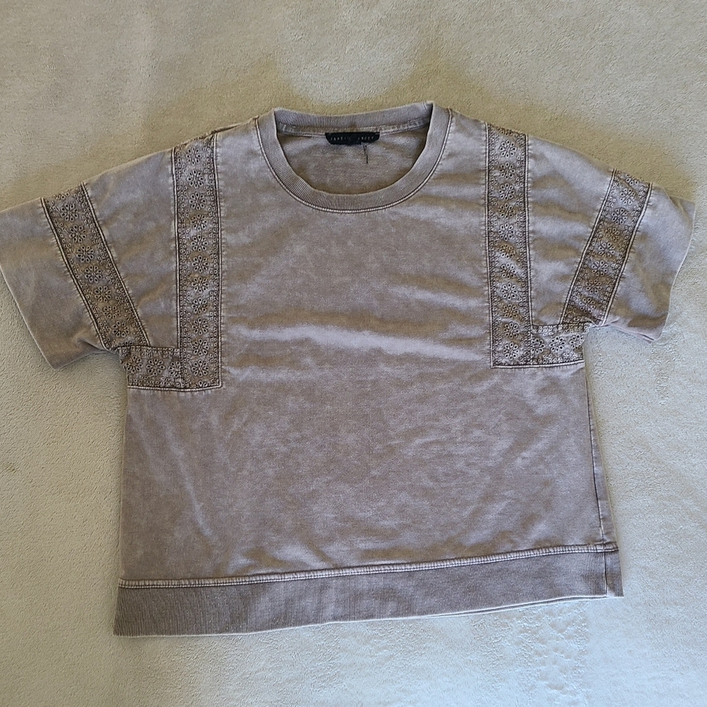 Jane + Delancey Gray Brown Eyelet Short Sleeve Sweater Top Size S